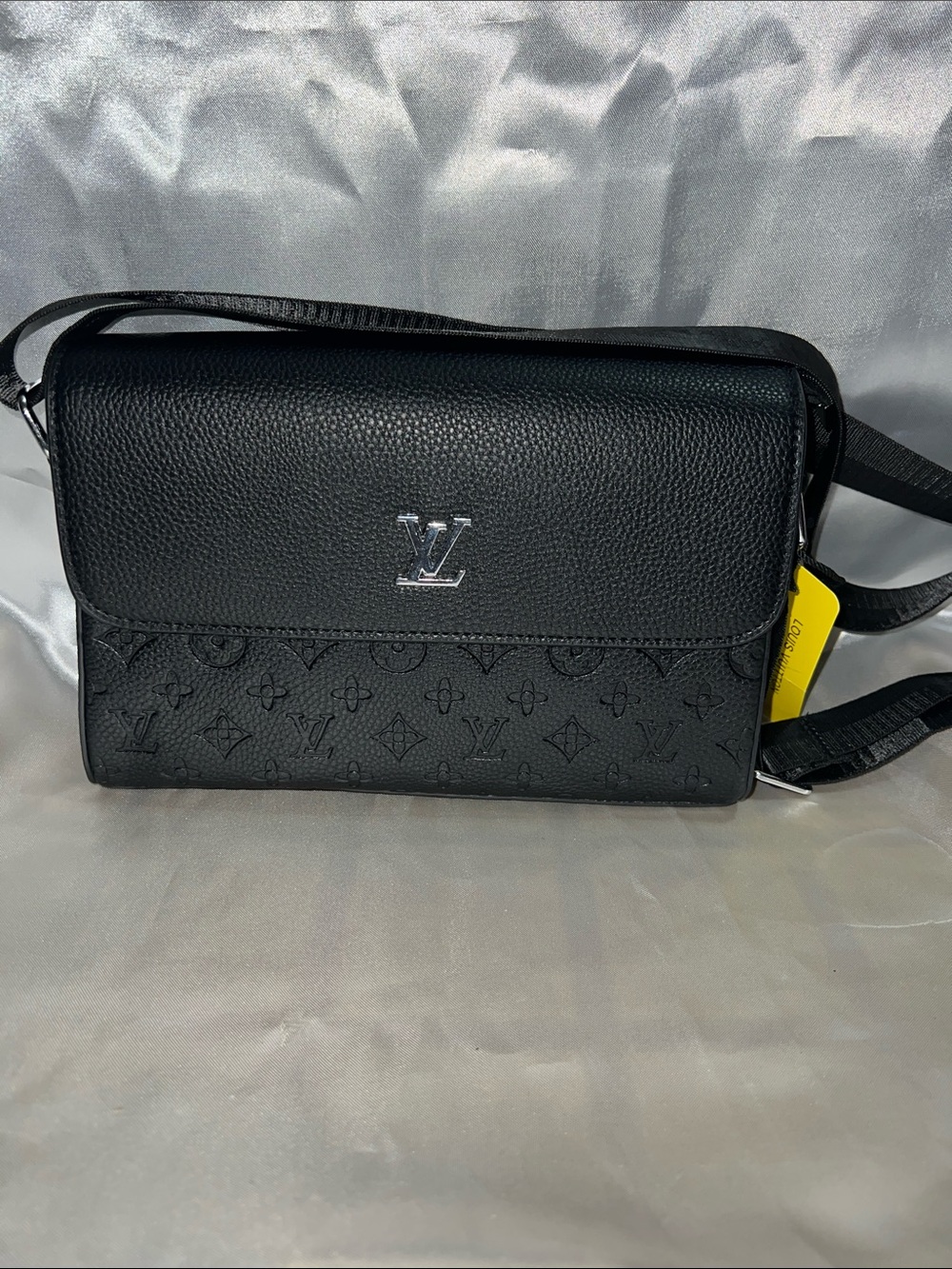 Black Monogram Embossed Leather Messenger Bag